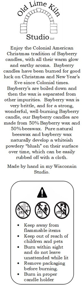 Handmade 12" Bayberry Candle Tapers, Qty 2 Candles