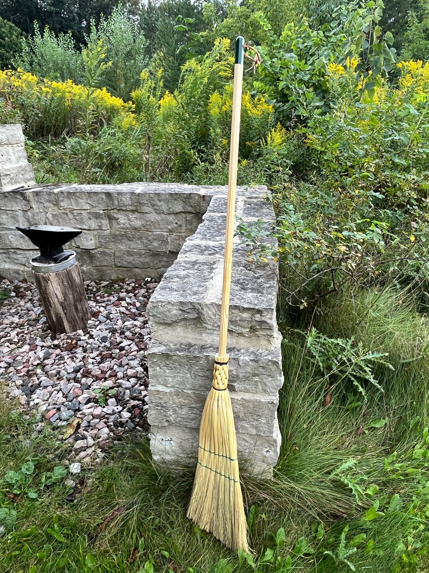 Handmade broomcorn broom on handmade solid Ash round broomstick