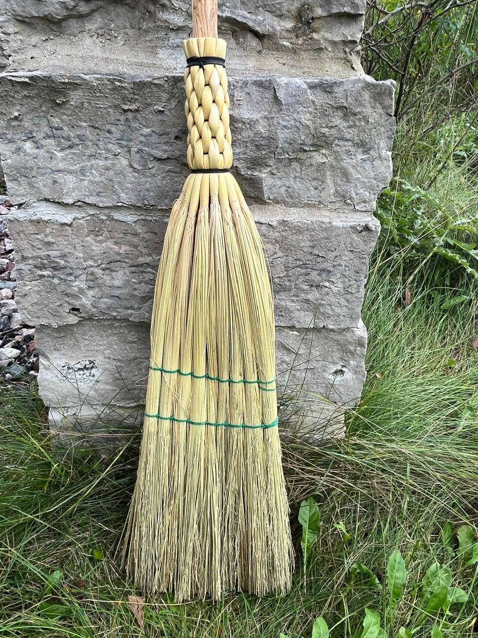 Handmade broomcorn broom on handmade solid Ash round broomstick
