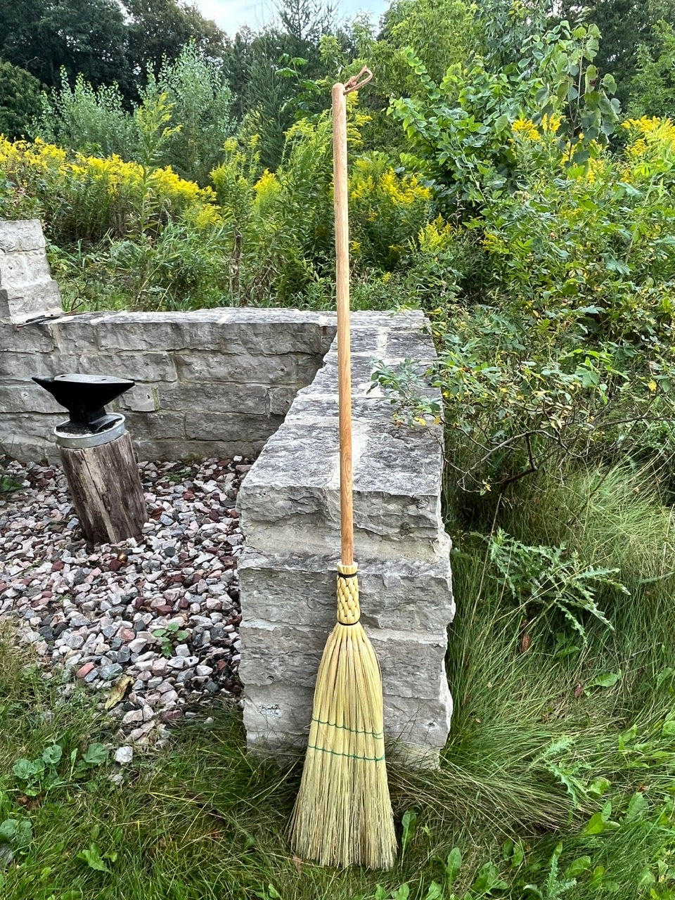 Handmade broomcorn broom on handmade solid Ash round broomstick