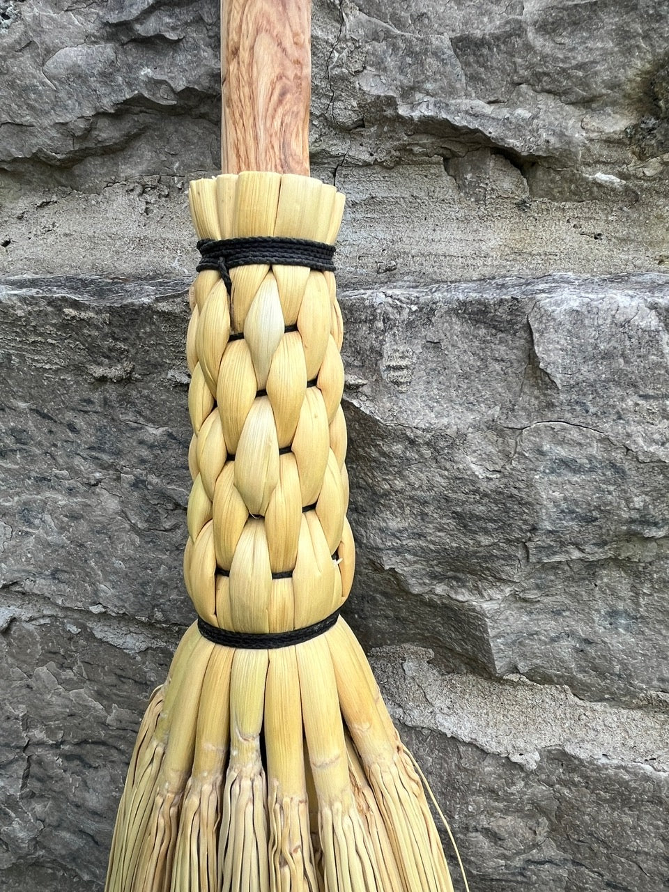 Handmade broomcorn broom on handmade solid Ash round broomstick