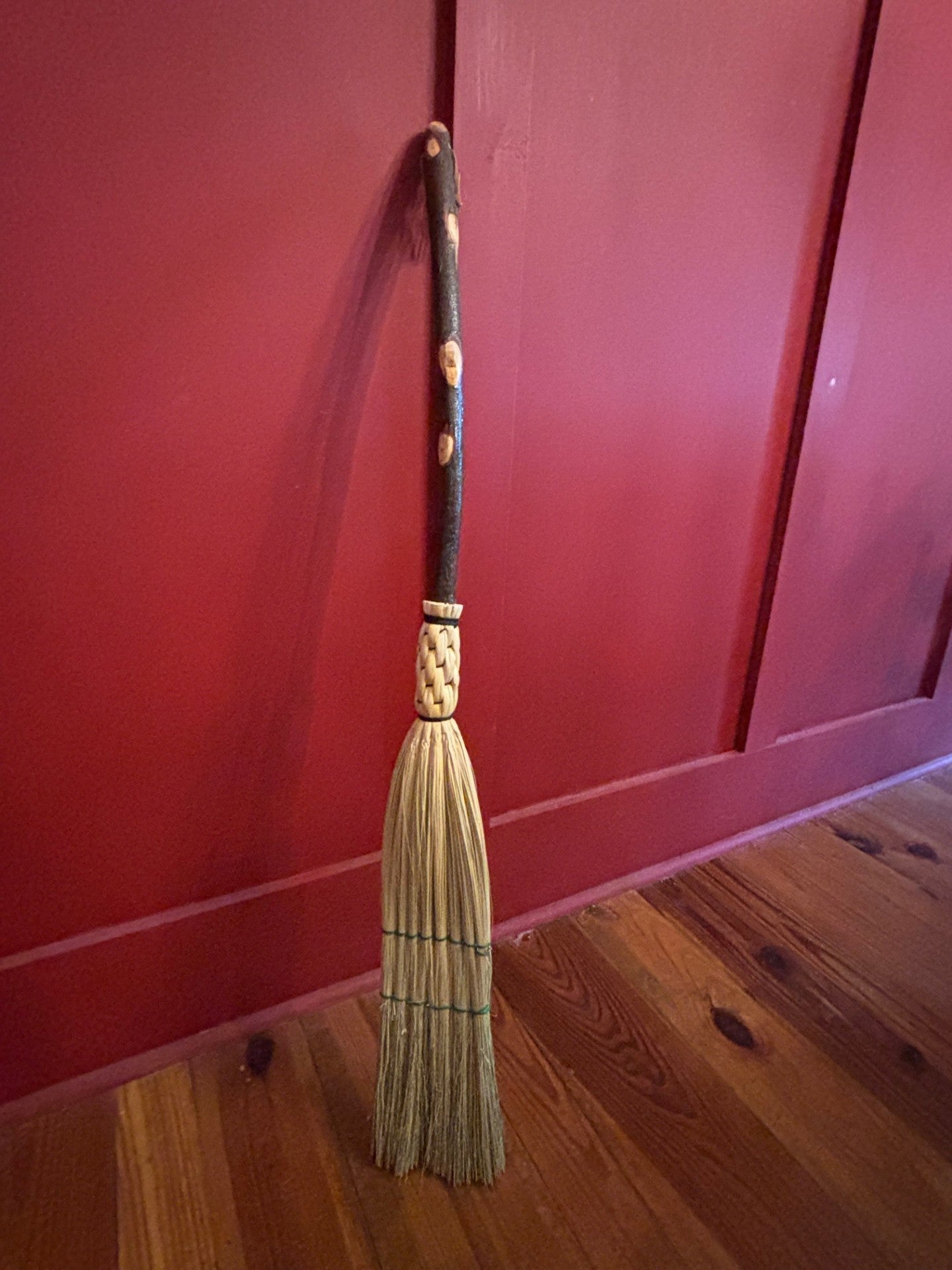 Handmade Broomcorn Hearth or Children's Broom on a Tree Branch Broomstick