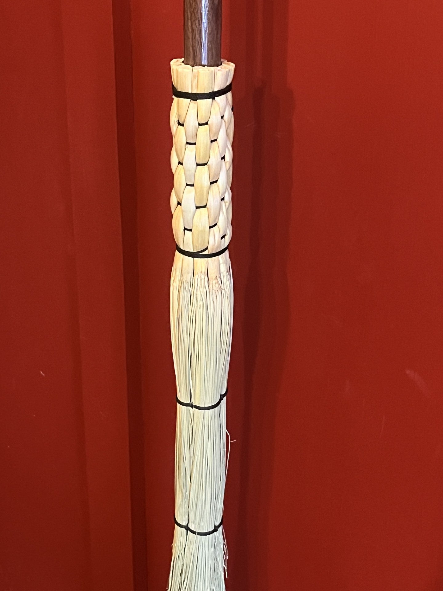 Handmade Broomcorn Cobweb Broom on a Handmade Black Walnut Broomstick
