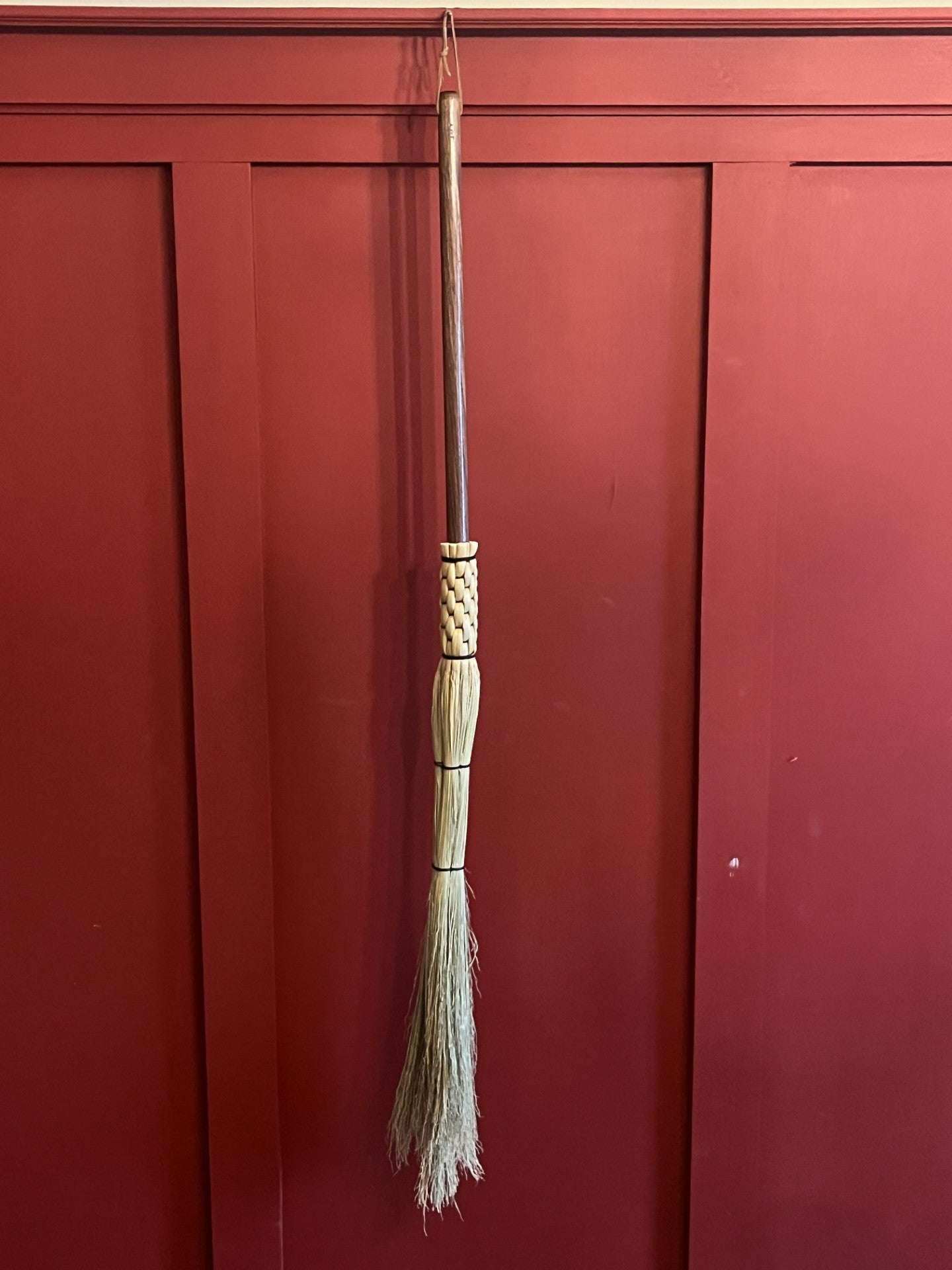 Handmade Broomcorn Cobweb Broom on a Handmade Black Walnut Broomstick