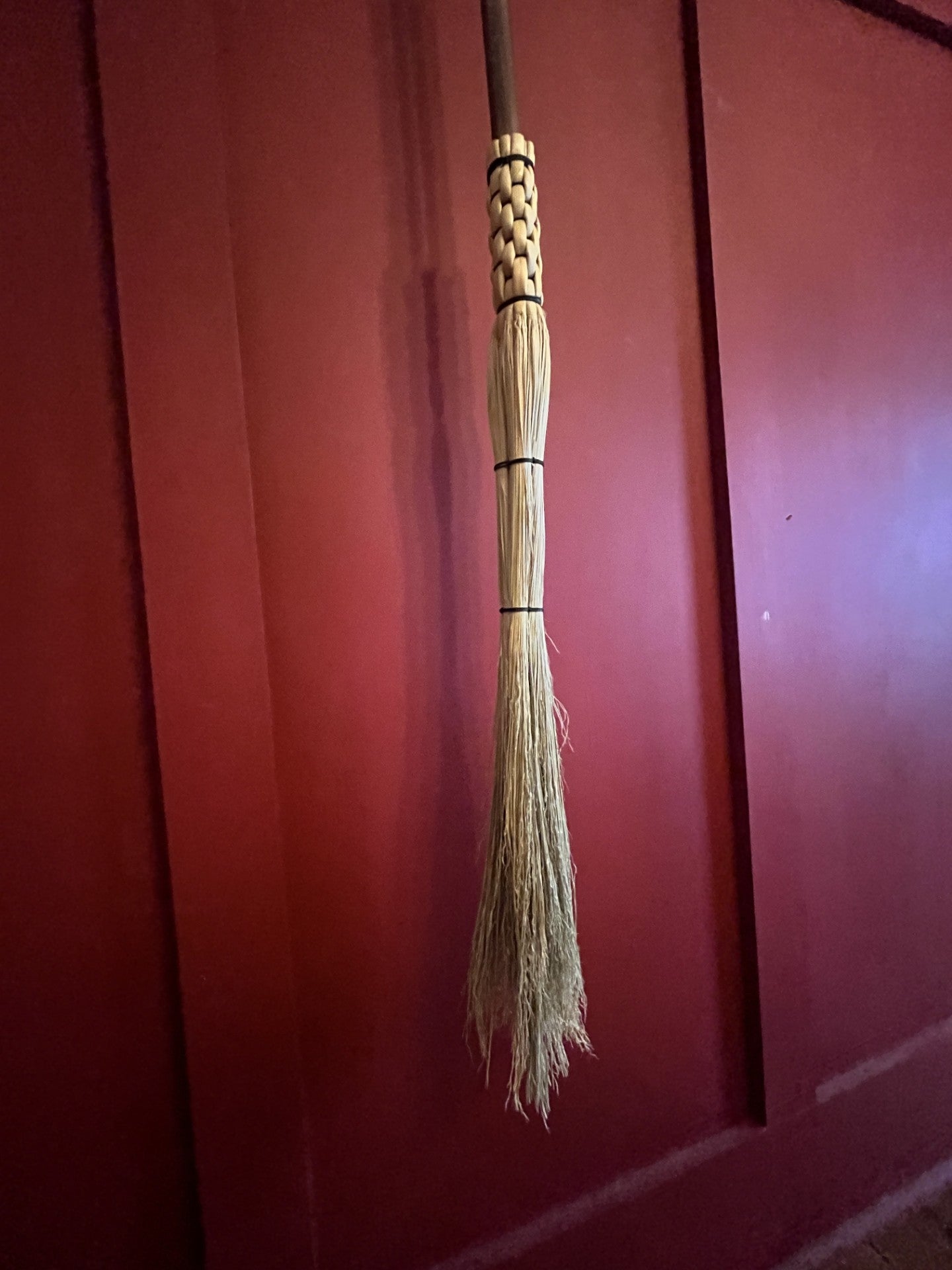 Handmade Broomcorn Cobweb Broom on a Handmade Black Walnut Broomstick