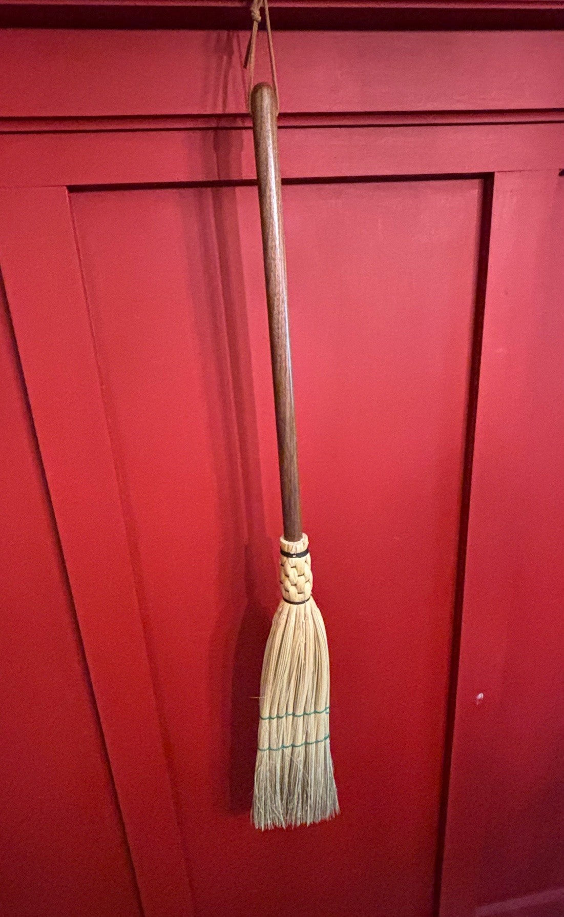 Handmade Broomcorn Broom on a Handmade Black Walnut Broomstick