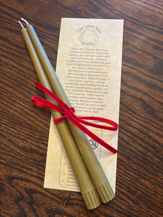 Handmade 12" Bayberry Candle Tapers, Qty 2 Candles