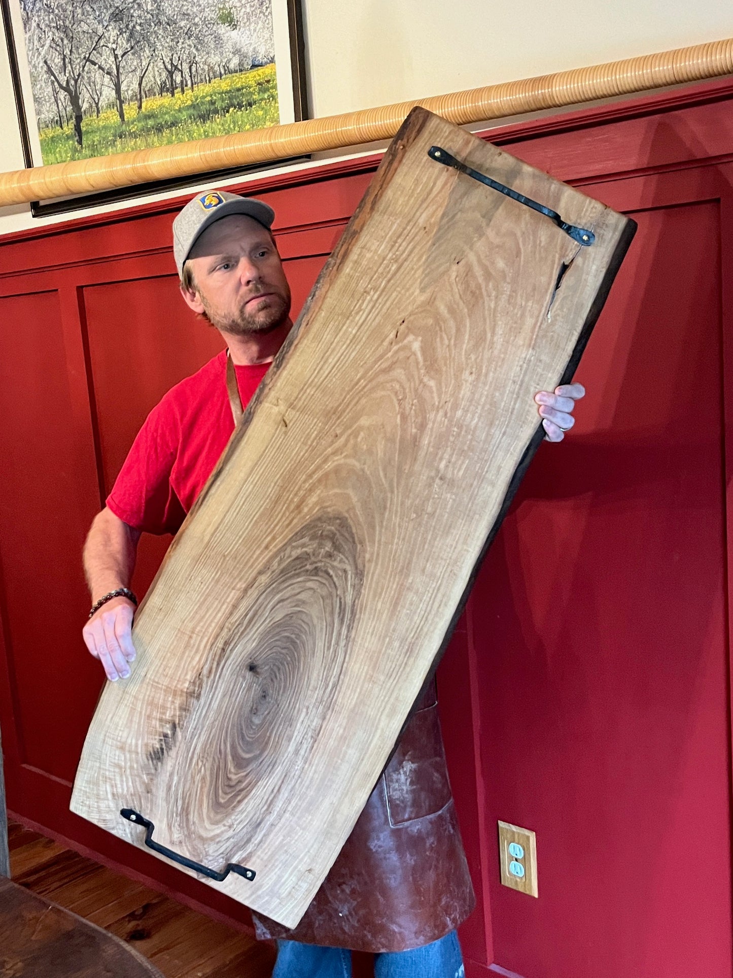 Extra-Large 52" Live Edge Ash Charcuterie Board with Blacksmithed Handles