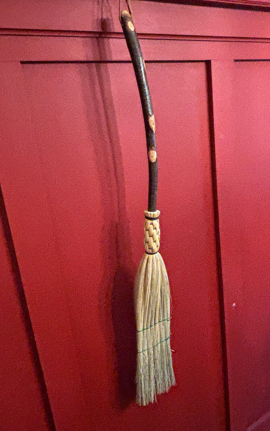 Handmade Broomcorn Hearth or Children's Broom on a Tree Branch Broomstick