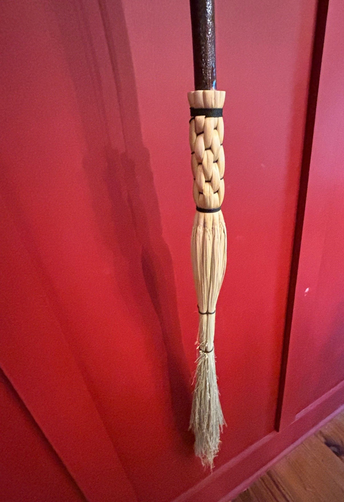 Handmade Broomcorn Broom on a Handmade Black Walnut Broomstick
