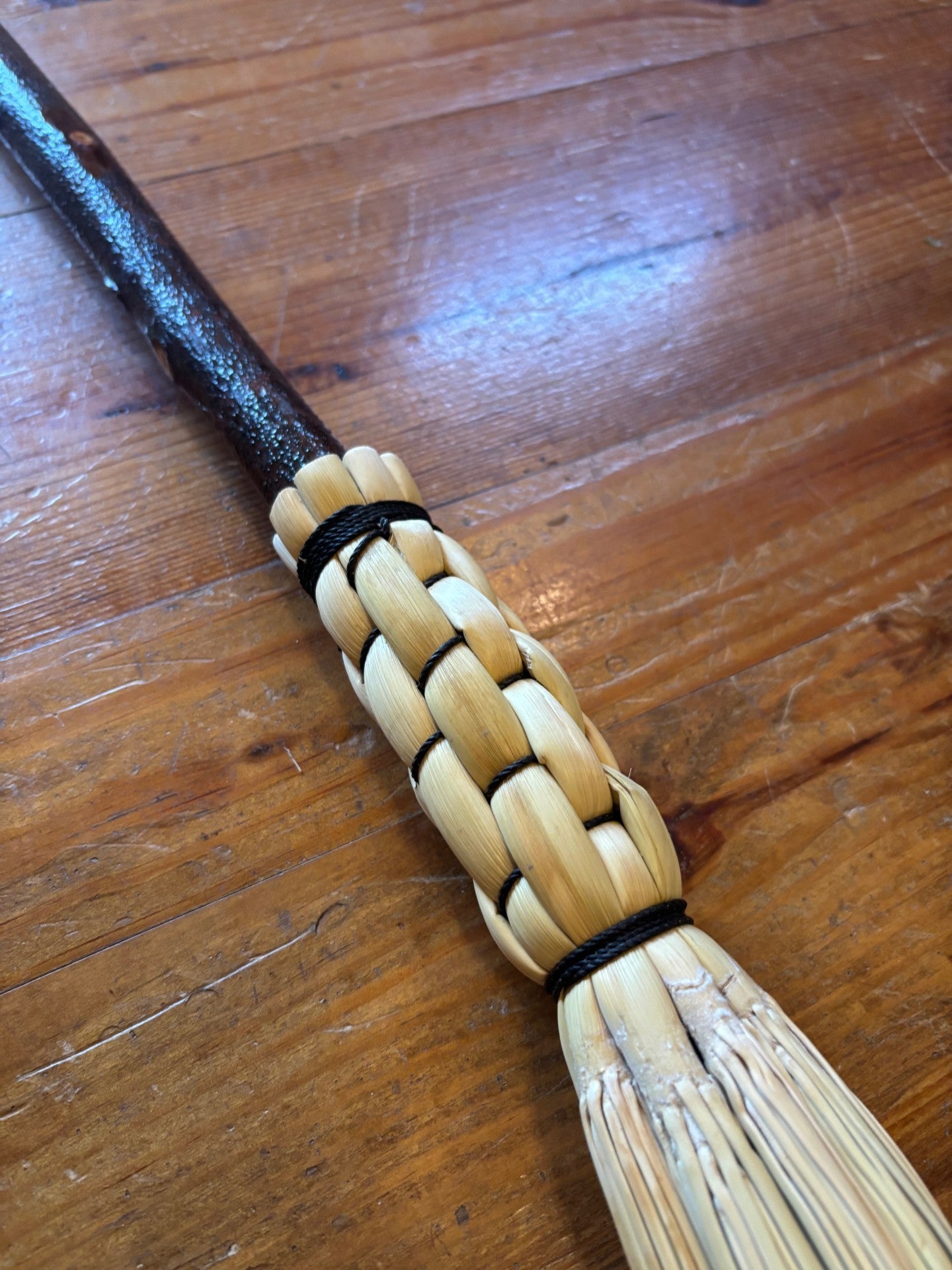 Handmade Broomcorn Broom on a Handmade Black Walnut Broomstick