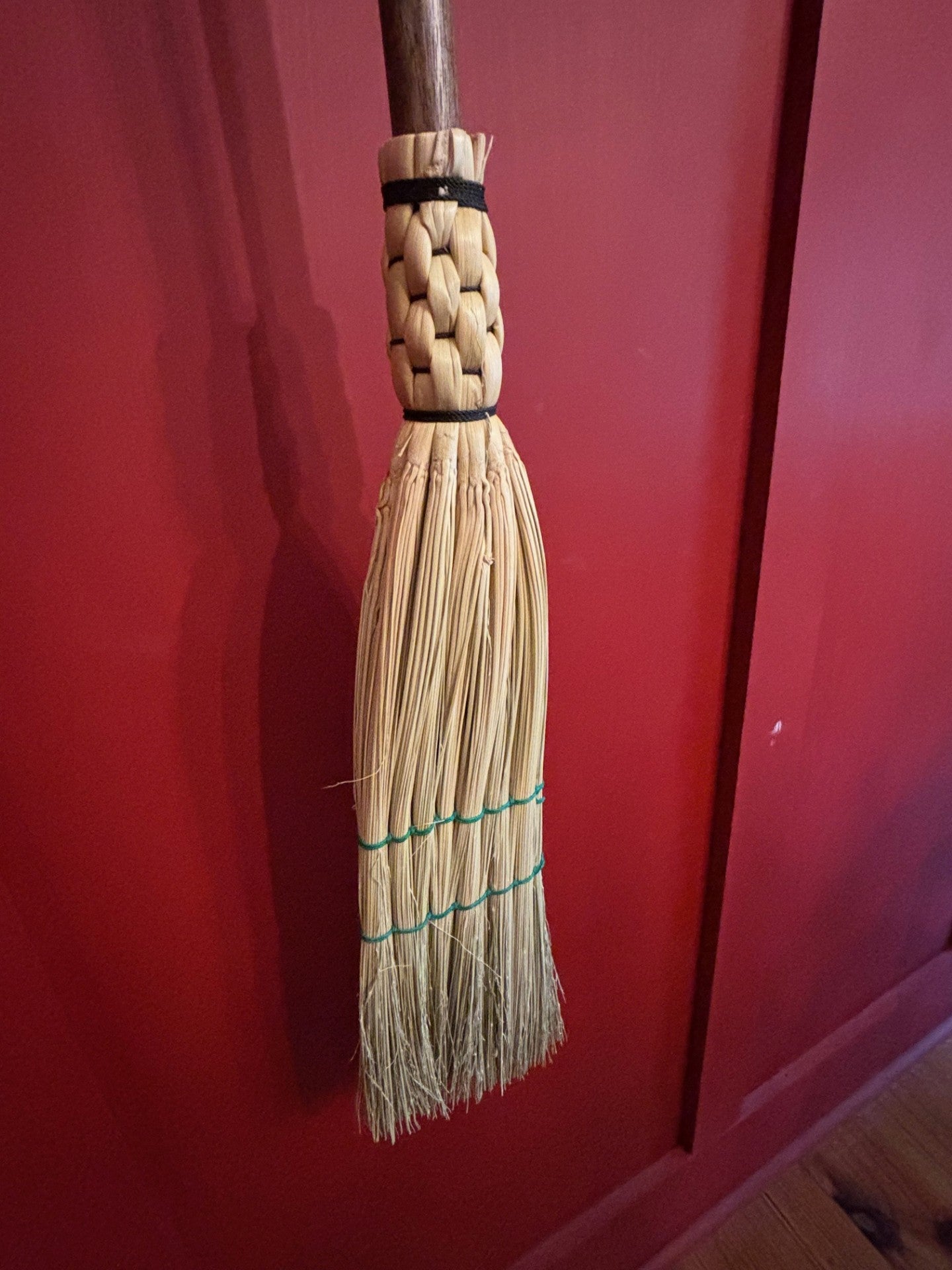 Handmade Broomcorn Broom on a Handmade Black Walnut Broomstick