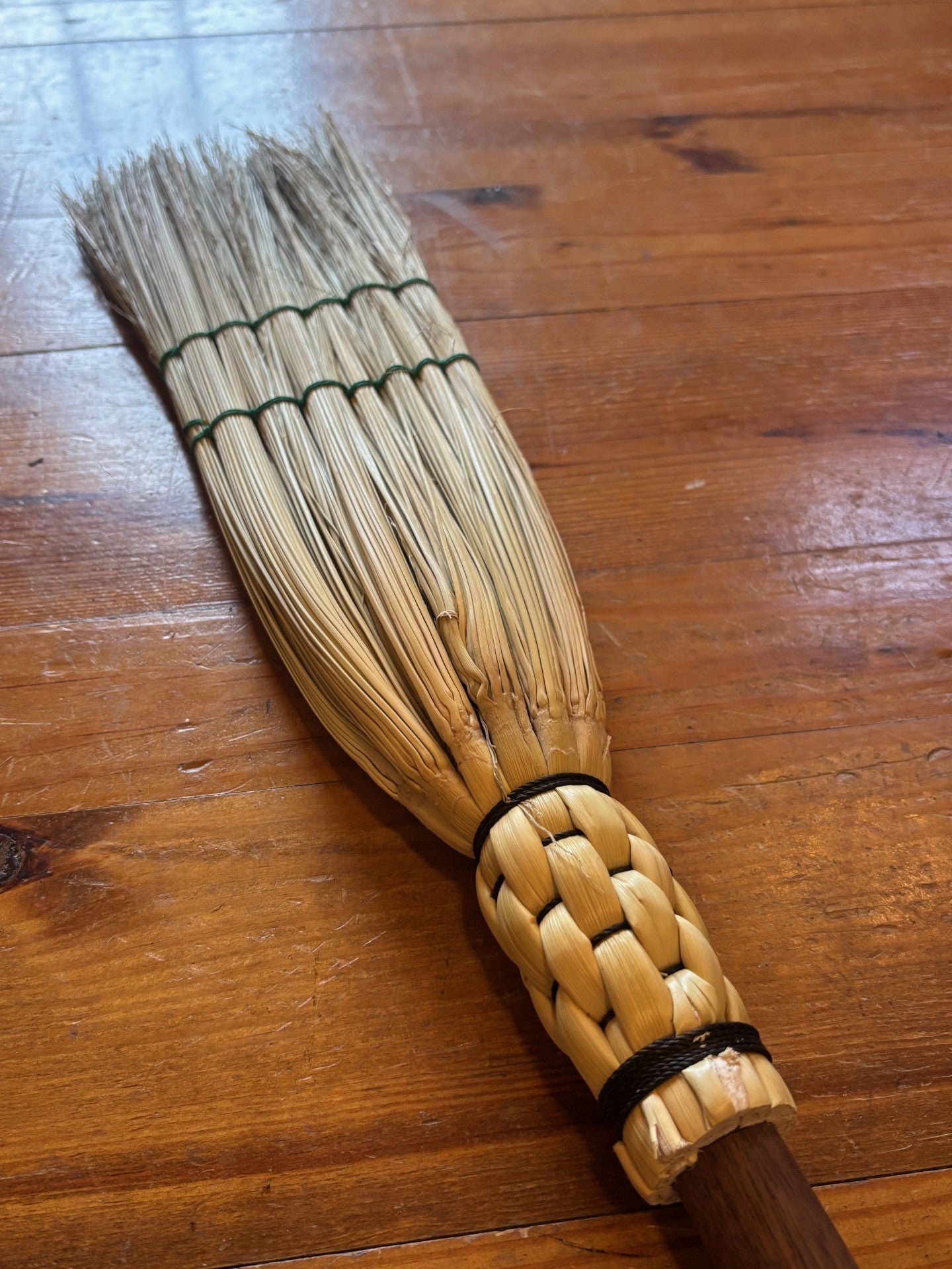 Handmade Broomcorn Broom on a Handmade Black Walnut Broomstick