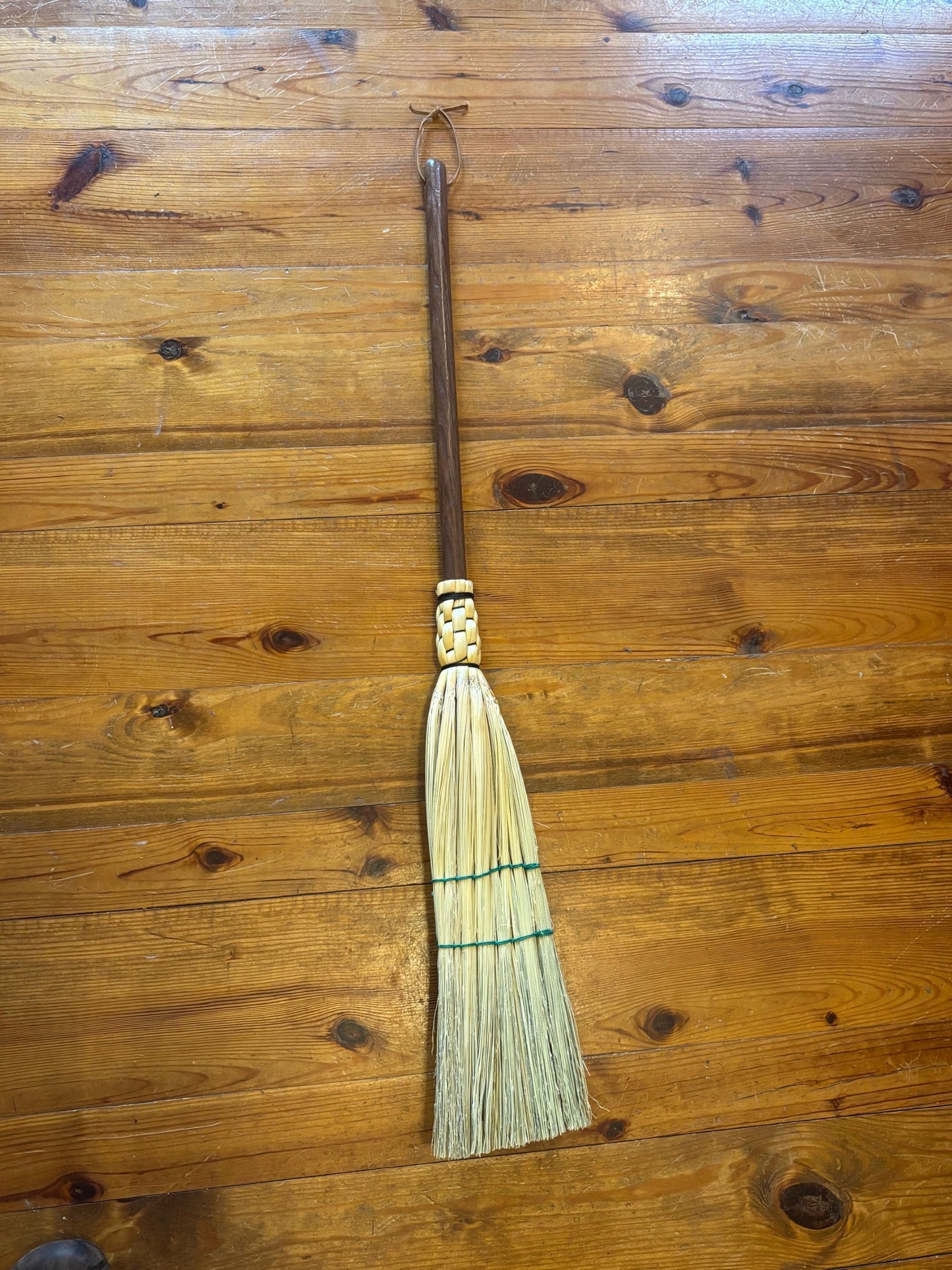 Handmade Broomcorn Broom on a Handmade Black Walnut Broomstick